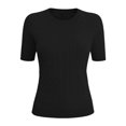 thumbnail image 5 of Delayuji Women's Short Sleeve Knitted T-Shirt Fashion Solid Color Crew Neck Elegant Lightweight Pullover Top Spring Summer Outfit, 5 of 5