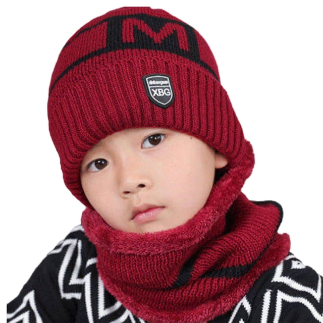 CSChome Girls Hat Scarf Set Children Hat Scarf Set - Letter Printed Thickened Elastic Warm Non-Slip Soft Dome