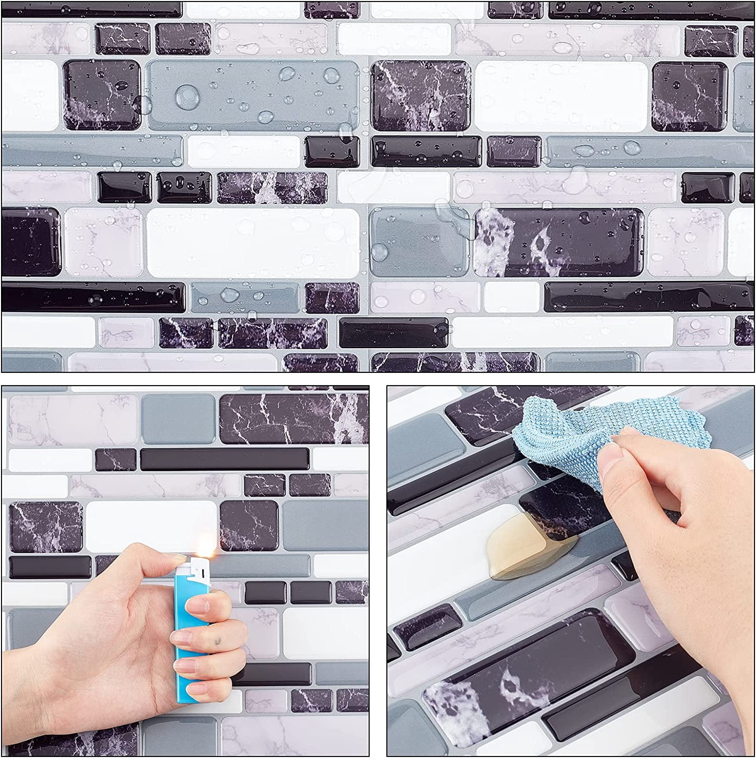 4 Sheets 3D Thick 10.6x10" Square Wallpaper Brick Pattern PVC Wall Panels Mosaic Stick On Kitchen Backsplash