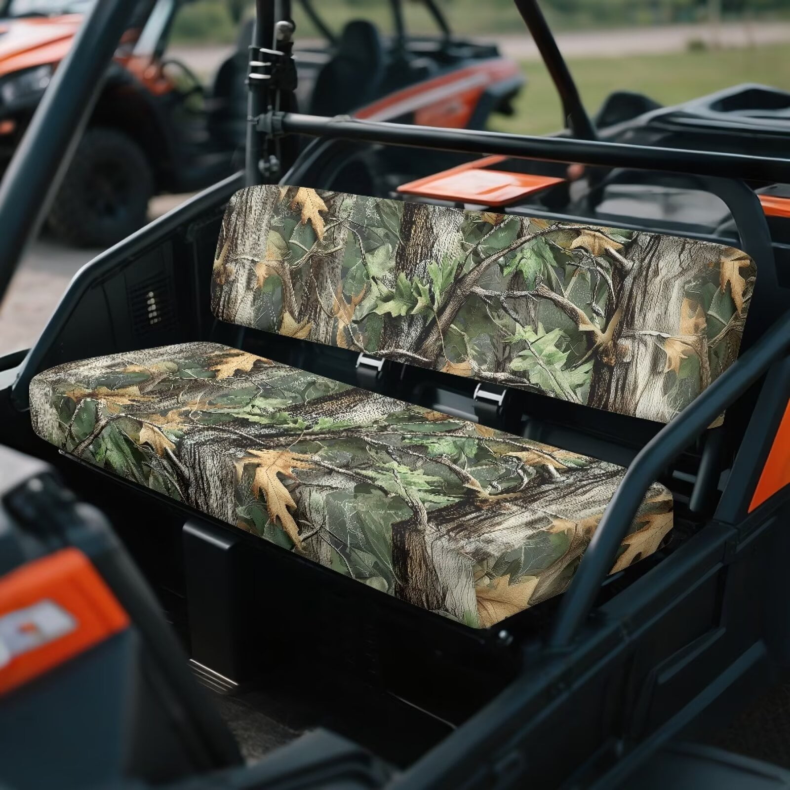 Yuyamidu Camo Hunting UTV Seat Cover Green Wood Mule Bench Seat Cover All-Weather Protection UTV Seat Accessories for Kawasaki Mule 2009-2024 4000 4010/2001-2018 3000 3010