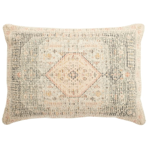 SAFAVIEH Jayde 16" x 22" Modern Moss Green/Blush Medallion Cotton/Polyester Decorative Pillow