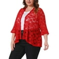 thumbnail image 5 of Agnes Orinda Women's Plus Size Cardigans Open Front 3/4 Bell Sleeves Sheer Lace Cover Up 1X Red, 5 of 7