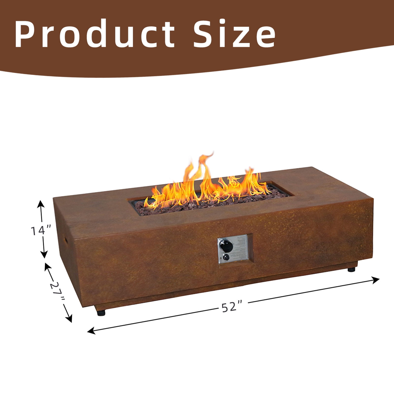 Afterglow Firepits All Terrafab External Gas Tank for Outdoor Use Rectangular 50000 Btu, Rusty Brown