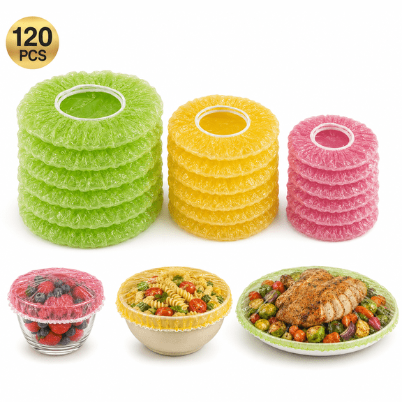 RYLZX 120Pcs Plastic Bowl Cover Elastic Fresh Keeping Bags Wrap Reusable Plastic Stretch Elastic Food Storage Covers Sourdough Baking Bread Proofing Rising(3 Sizes)