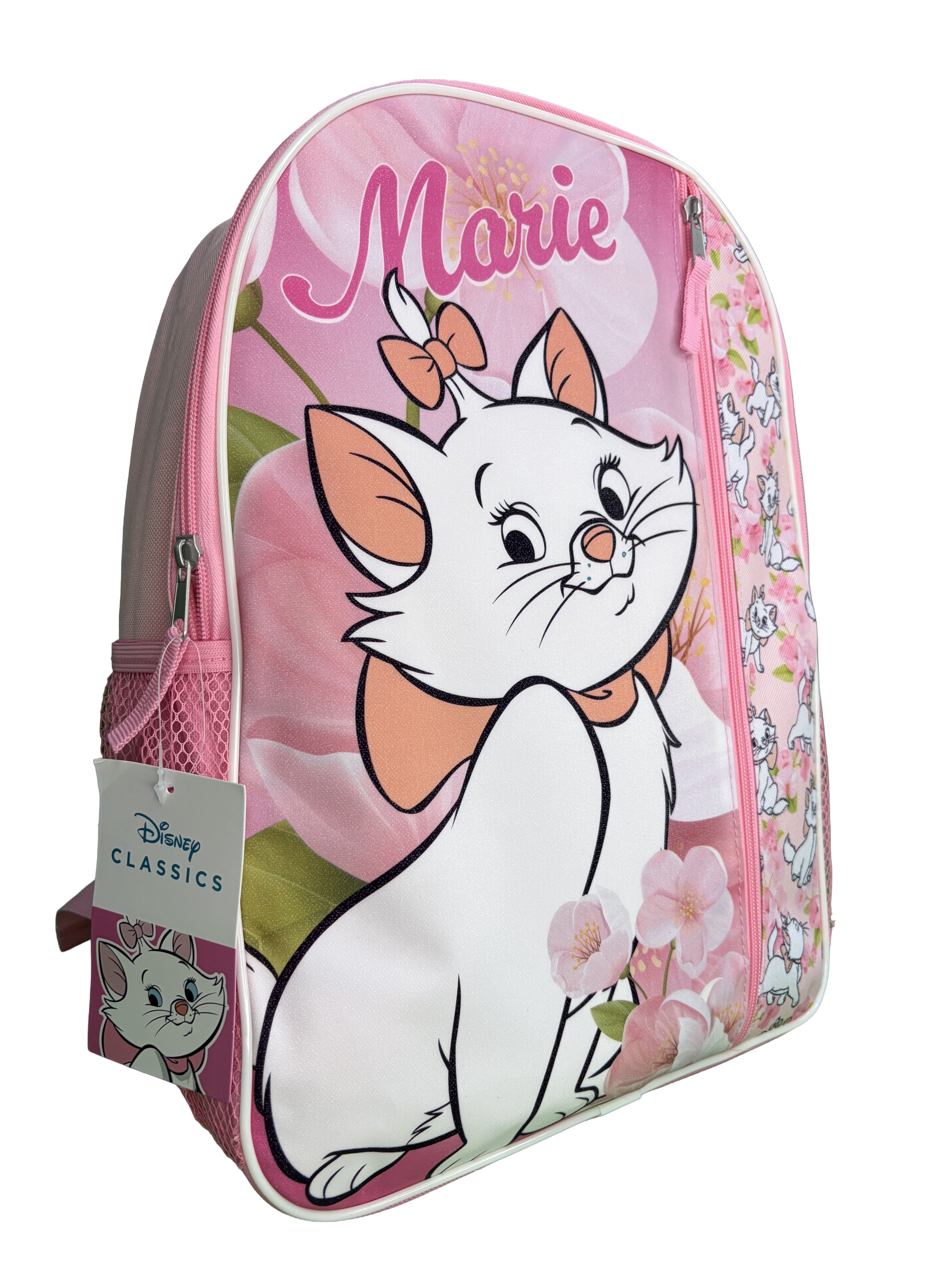 Disney Marie from The Aristocats 16" Pink Nylon School Backpack 16" for Girls, with a Large front Pocket