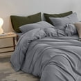 thumbnail image 2 of MooMee Duvet Cover Set Queen 100% Washed Cotton Twill Ultra-Soft Breathable Linen Like 3-Piece (Polar Grey, 90"x90"), 2 of 7