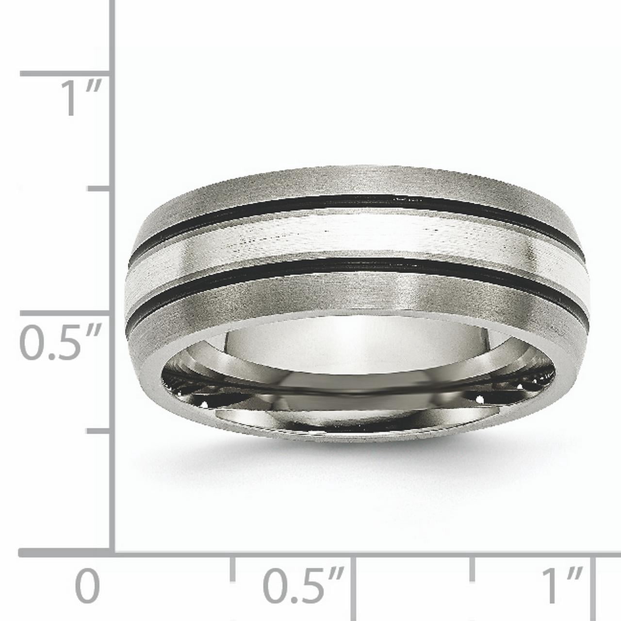 Titanium Grooved Sterling Silver Inlay 8mm Brushed/Antiqued Band