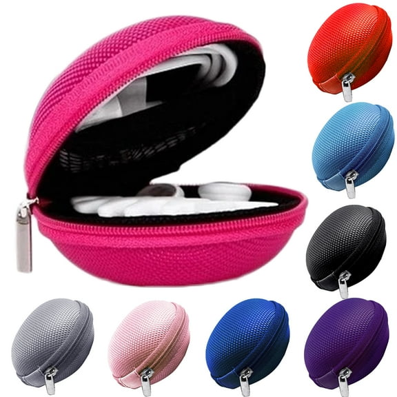 Mini Round Earbuds Case 1 Pack - Small Electronic Zipper Case - Storage Pouch Zipper Carrying Case for Earphone, Ear Bud, Adapter, Cable, Charger, Headset
