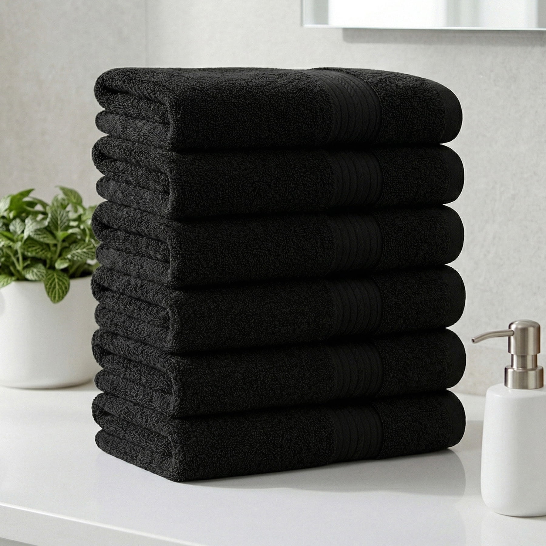 Ample Decor Bathroom Hand Towels 100% Cotton 18X28 inch -6pc Black
