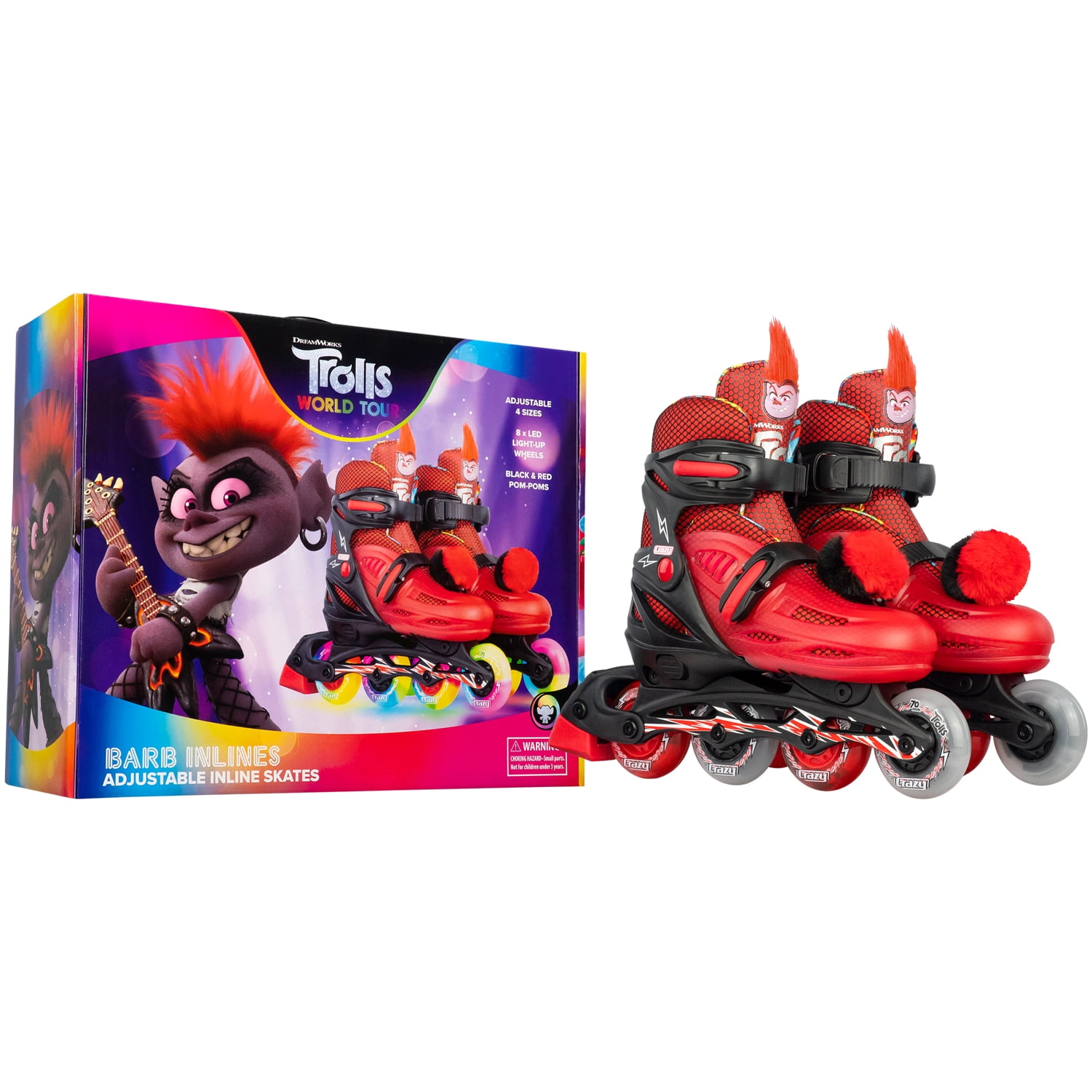 Crazy Skates Trolls Size Adjustable Inline Skates - Featuring Poppy or Barb from TROLLS