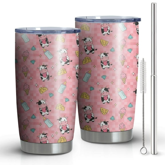20oz Tumblers Pink Cow Love Pattern Stainless Steel Vacuum Insulated Double Wall Travel Tumbler Cups Mug with Lid and Straw,Cleaning Brush for Cold & Hot Drinks