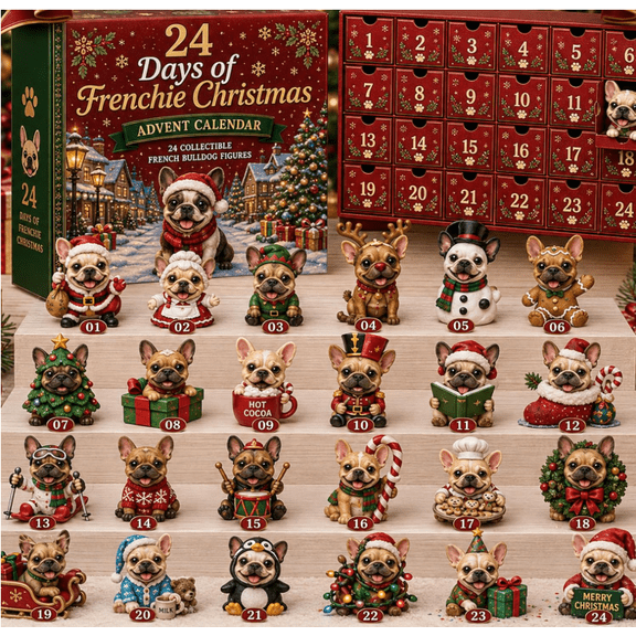 French Bulldog Christmas Advent Calendar 2026, 24 Days of Frenchie Mischief Christmas Countdown with 24 Pcs Collectible Dog Figurines for Dog Lovers