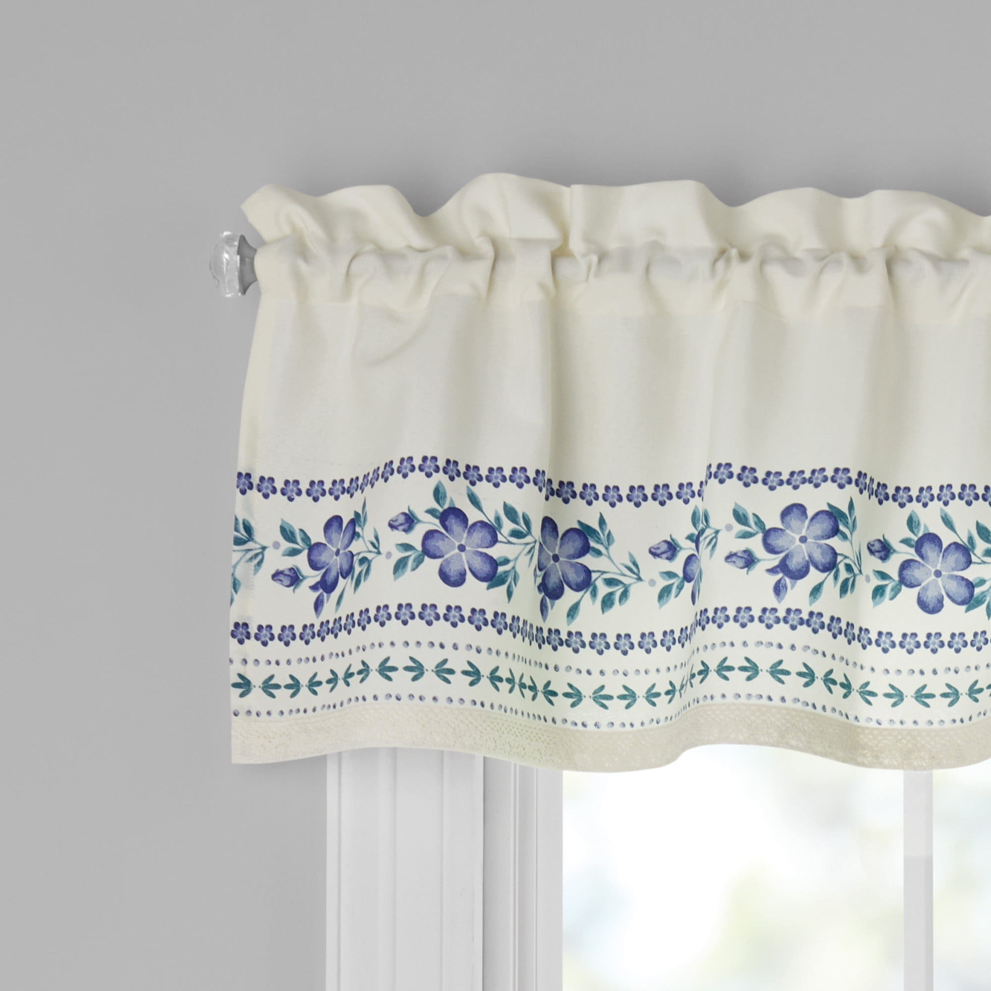 The Pioneer Woman Hattie Border 3-Piece Tier Curtain Set, Teal/Blue-Green, 60 in x 14 in