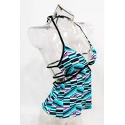 SO Halter Neck Open Back Geo Pattern Tankini Top Swimwear Juniors' Women's XS