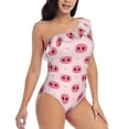 thumbnail image 3 of Salouo Pig Noses Pattern One Shoulder Ruffled One Piece Swimsuit for Women V Neck Swimwear Tummy Control Bathing Suit-Small, 3 of 6