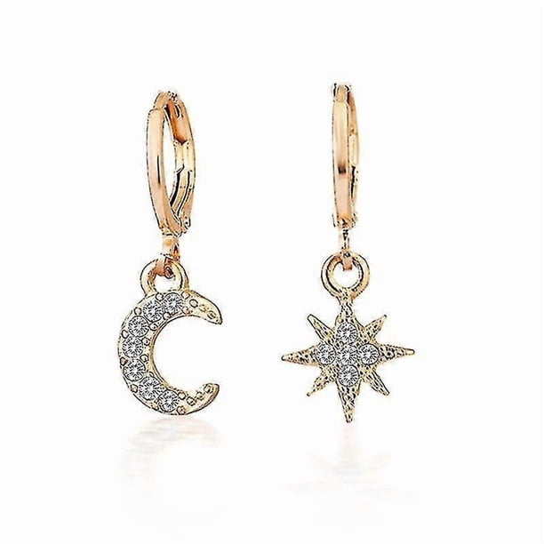Gold Fashion Classic Geometric Women Dangle Earrings / Dangle Earrings Asymmetric Earrings Of Star And Moon / Crystal Star Moon Design Jewelry Earring