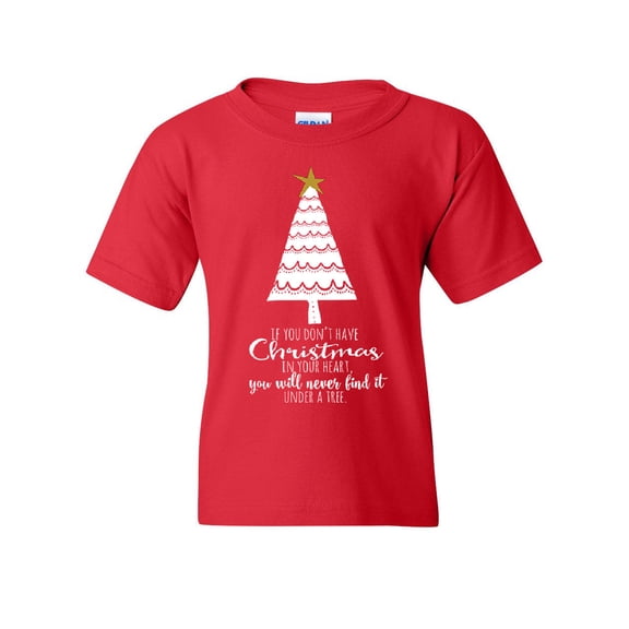 Tee Hunt Christmas in Your Heart Youth T-Shirt Xmas Christmas Tree Jingle Bells Kids Tee