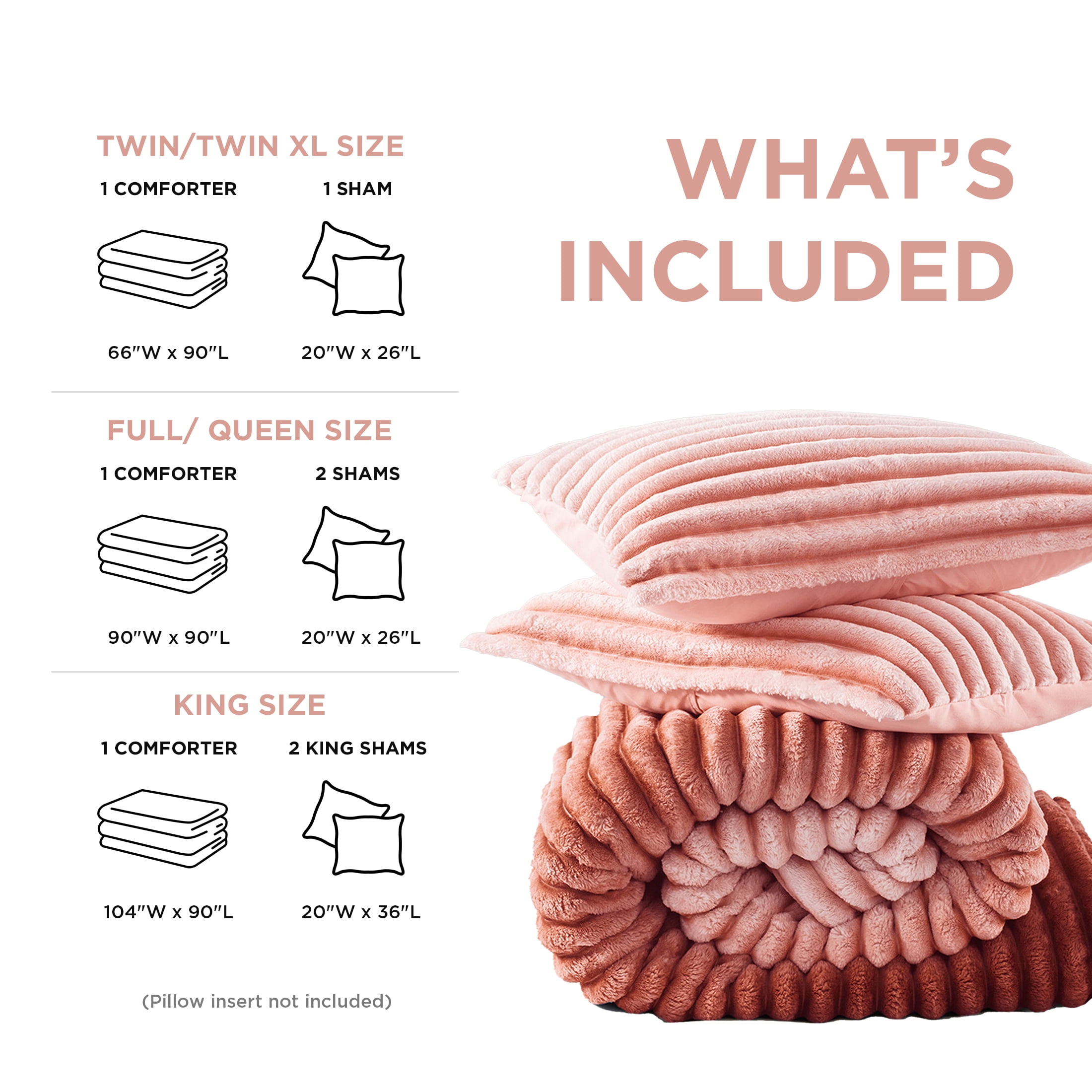 Regency Heights Twin/Twin XL Fluffy Ribbed Plush Comforter Set 2-Piece Bedding Set Blush Ombre