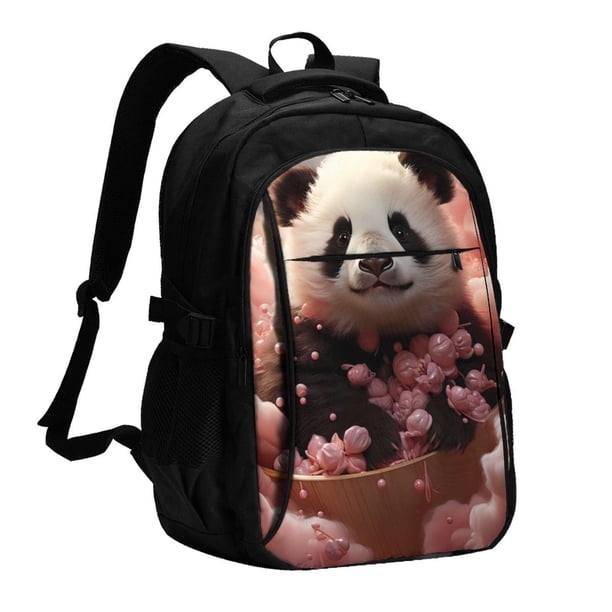 Easygdp Cute Cloud Panda Mochila para Laptop de Viaje con Puerto USB, Mochila para Laptop con Puerto de Carga USB para Mujeres y Hombres