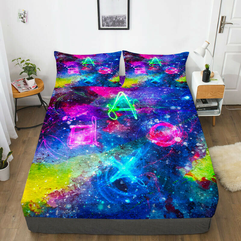 Cool Colorful Bed Cover Set Starry Sky Bedding Sheet Gamer Printed