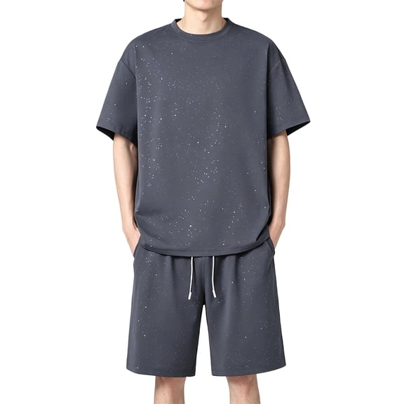 Eryao Big and Tall Men's Sets 2 Piece Crewneck Short Sleeve Tops Matching Elastic Waist Shorts with Pockets Summer Beach Lounge Outfits,Dark Gray,XXXXL