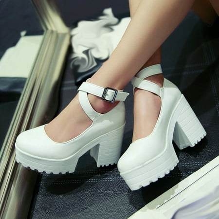 

Kayannuo High Heel Sandals Clearance Summer Womens Sandals Women Fashion Waterproof Platform Block-heel Lace-up High Heels Leather Shoes Belt Buckle Ankle Strap Sandals High Heels for Women Gifts