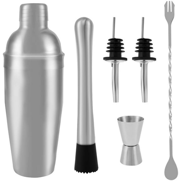 6pcs Cocktail Shaker Kit 750ML Mixology Bartender Kit Leakproof Bar Shaker Set Reusable Making Set with Measuring Jigger Bar Spoon Muddler Liquor Bottle Pourer for Drink Mixing Bar Home