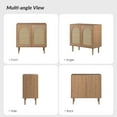 thumbnail image 3 of Wooden Sideboard 32" Tall 2 Arch Rattan Door Storage Accent Cabinet Credenzas Buffet for Livingn Room Oak, 3 of 8