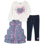 Kids Headquarters Infant Girls Printed Peplum Puffer Vest T-Shirt And Jeggings S;24 Months