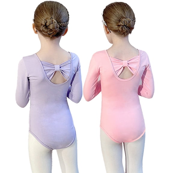 LYMAYTER Ballet Leotards for Girls Long Sleeve Leotard Glitter Tutu Skirt Cute Ballet Practice Set 3-11Y