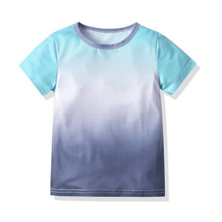 

Puloru Little Boys T-shirt Gradient Color Short Sleeve Round Collar Top