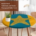 thumbnail image 4 of Starfish Mandalas Round Tablecloth, Fitted Table Cover with Elastic for 36"-44" Round Tables, Boho Modern Orange Blue Stripe Table Cloth Outdoor Indoor Dinning Party Waterproof Tablecloths, 4 of 7