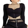 thumbnail image 1 of PENGXIANG Women Long Sleeve Zipper Tops Stylish Solid Color Crop Top, 1 of 6