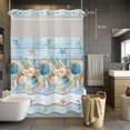 thumbnail image 5 of No Hook Shower Curtains with Snap-in Liner Set, Blue Beach Coastal Waterproof Hotel Style Bathroom Shower Curtain, Nautical Shell Starfish Coral Summer Breathable Mesh Top Bath Curtains 60''x72'', 5 of 9