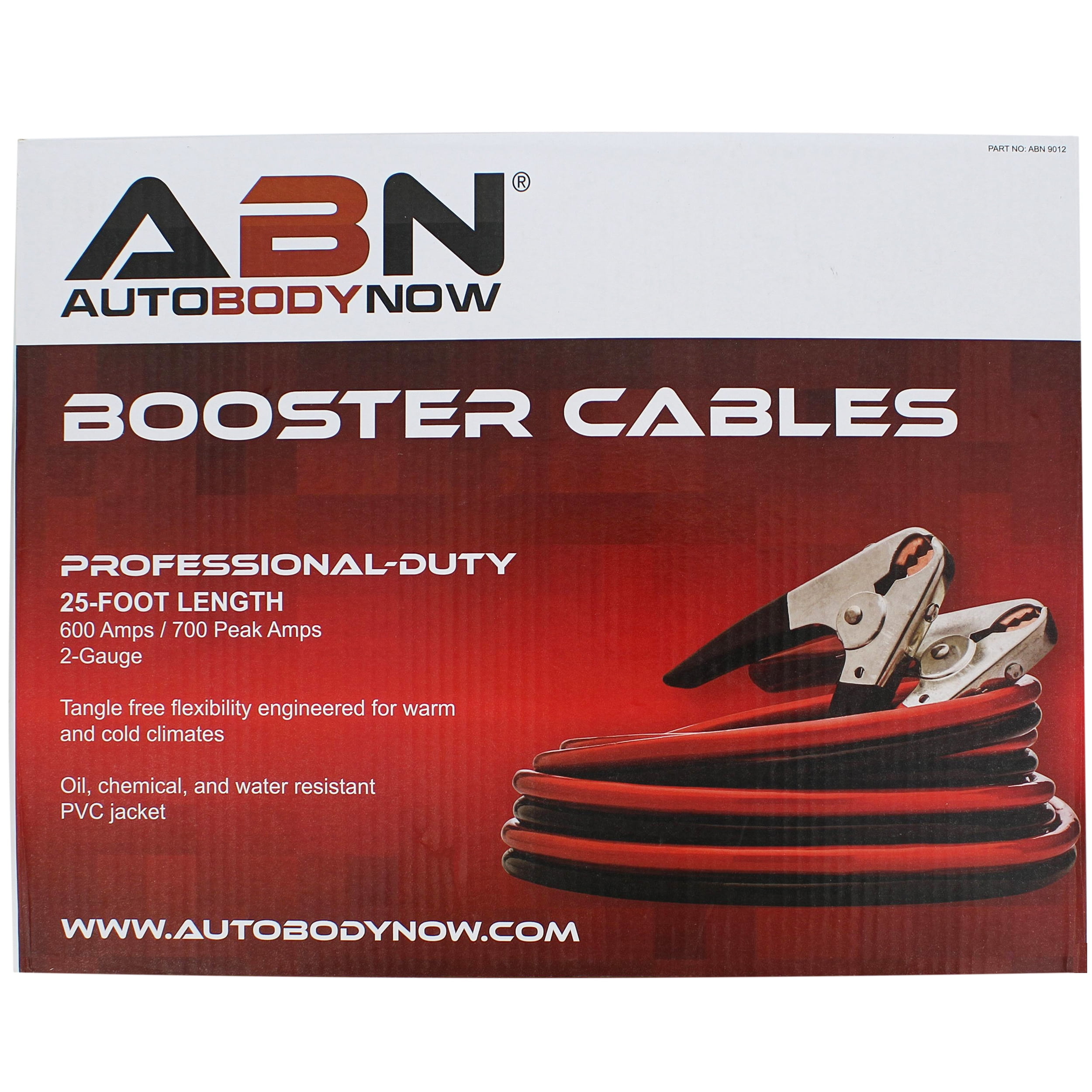 ABN Jumper Cables 25’ Feet Long 2-Gauge 600 AMP Motorcycle Car Booster Cables ABN Jumper Cables 25’ Feet Long 2-Gauge 600 AMP Motorcycle Car Booster Cables