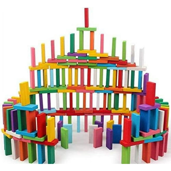 Domino Blocks Set, Professional Games Colorful Wooden Domino Encourage Creativity, Patience Development For Kids Birthday Party Favor (120Pcs)