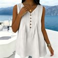 thumbnail image 4 of ClodeEU Women's V Neck Sleeveless Henley Blouse, Casual Loose Tank Top with Pleat White,Women's Plus XL, 4 of 8