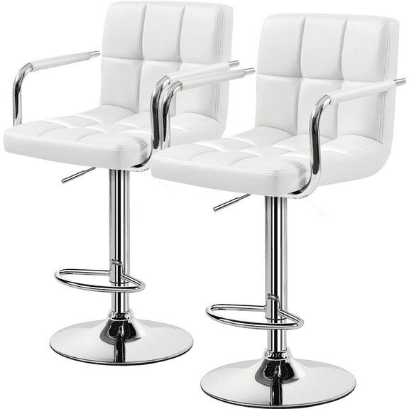 Alden Design Adjustable Swivel Bar Stools Modern Faux Leather Bar Chair Set of 2, White