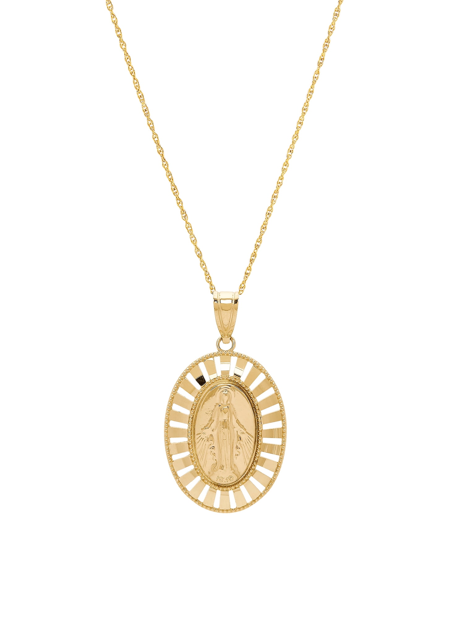 18-Inch Hamilton Gold Plated Necklace with 4mm Sapphire Birthstone Beads and Gold Filled Our Lady of Fatima Charm.