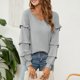 thumbnail image 5 of Blusa informal de manga larga con cuello en V y manga farol con volantes y manga larga para mujer Pompotops  FGAJ5921, 5 of 5