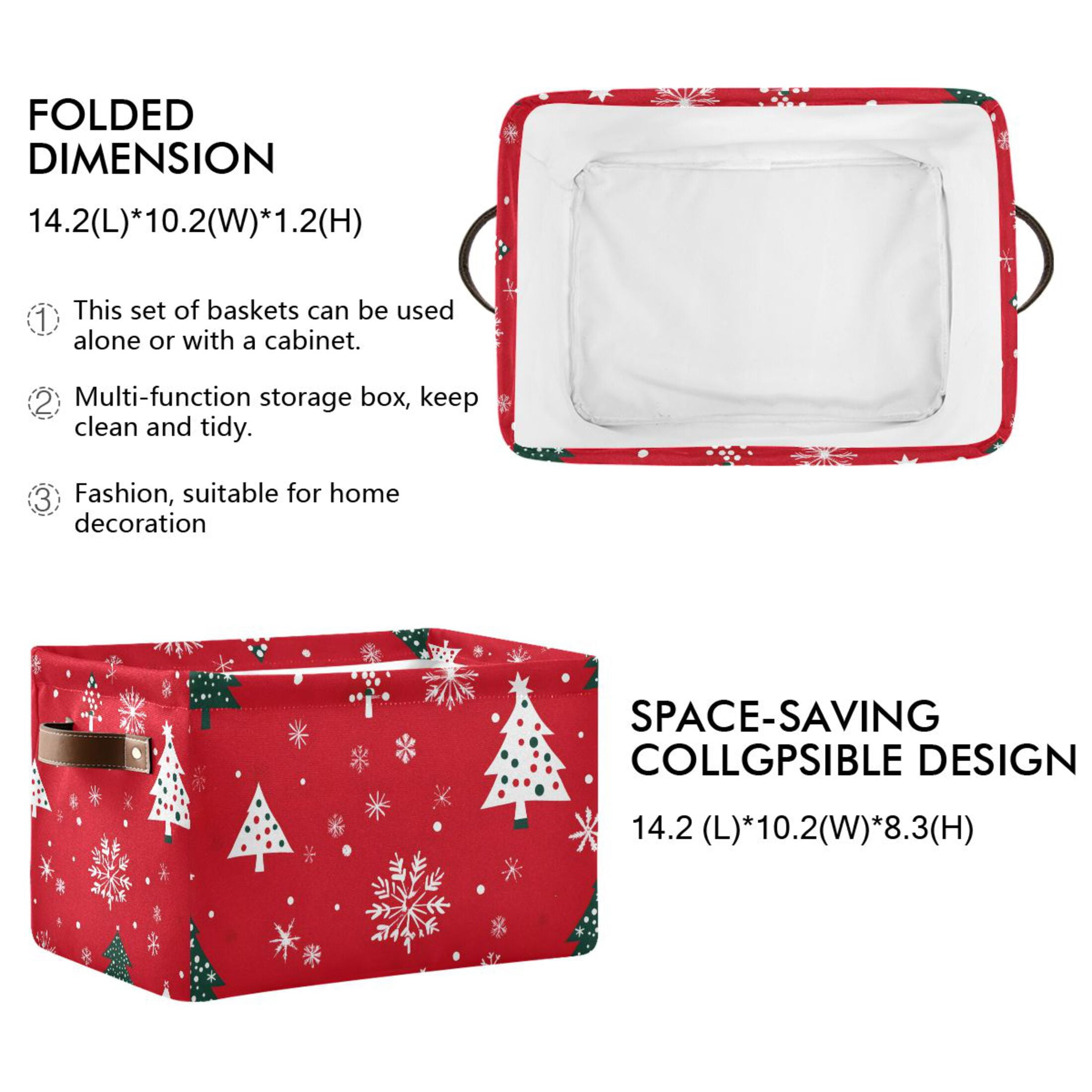 Ryvnso Christmas Snowflake Trees Storage Basket Large Bin Foldable Boxes Toys Organizer 14.2x10.2x8.3in 2 PCs