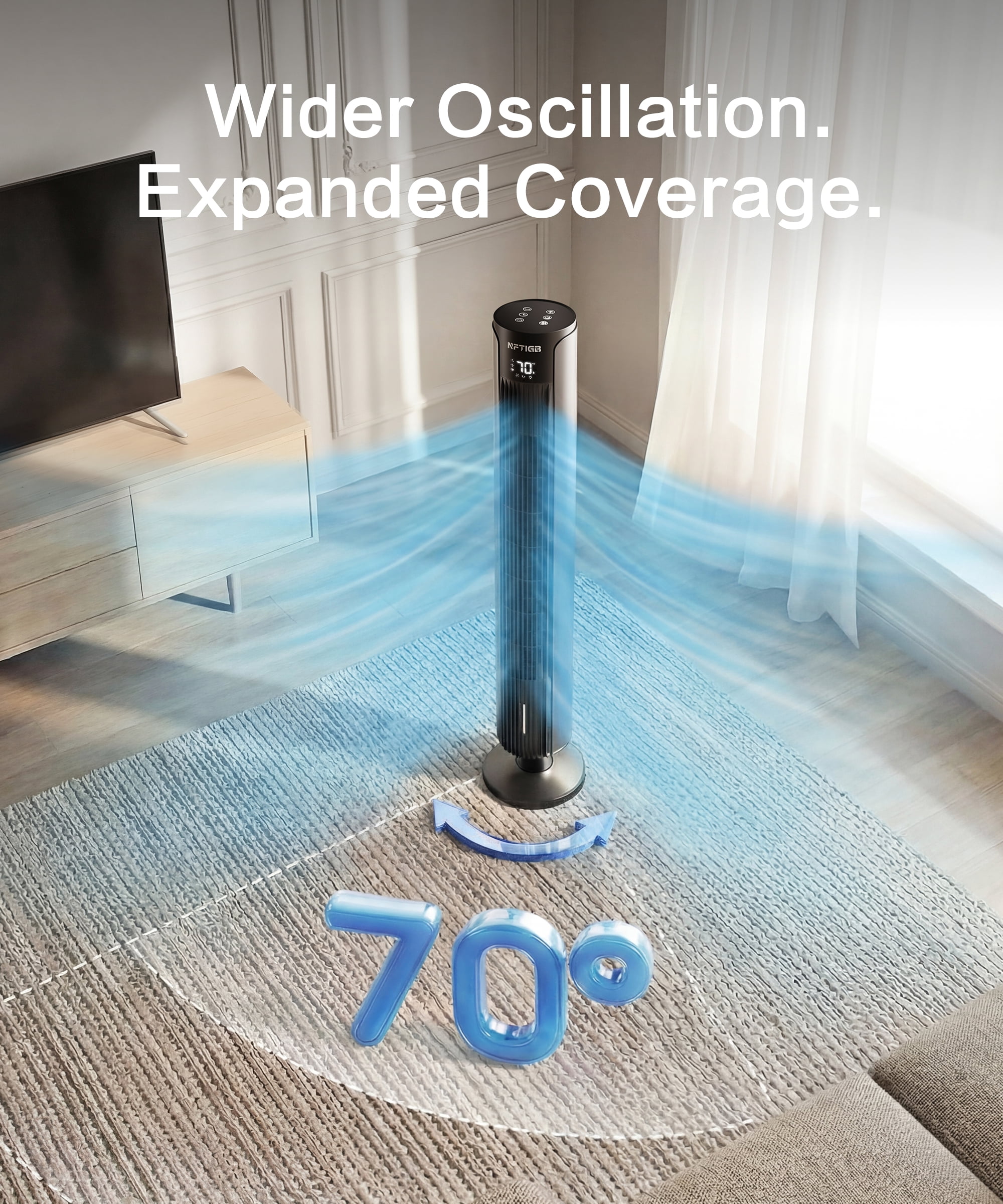 NFTIGB Tower Fan for Bedroom, 36 inch Oscillating Fans that Blow Cold Air, 3 Speeds, 3 Modes 12H Timer, Standing Floor Fan for Home Office, Black