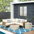 thumbnail image 2 of GDF Studio The Crowne Collection Outdoor Acacia Wood and Round Wicker 5 Seater Sectional Sofa Chat Set with Fire Pit, Teak, Mixed Brown, Beige, and Light Gray, 2 of 13