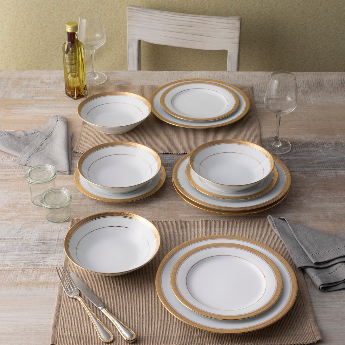 Noritake Crestwood Platinum 12-Piece Dinnerware Set, Service