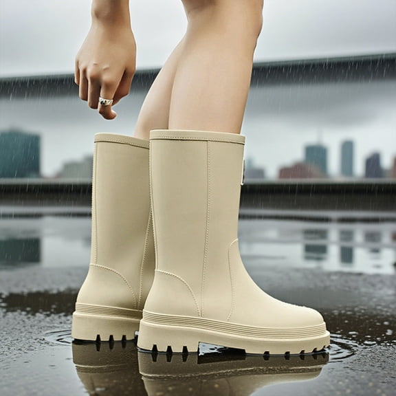 KANG Women's Mid Calf Rain Boots Slip Fashion Rubber Shoes With Thick Sole Rain Boots Collar Gardening Boots Ultra Lightweight Portable Garden Shoes
