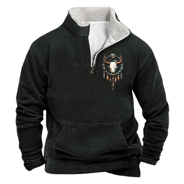 Sudadera sin capucha para hombre, informal, a la moda, con cuello alto, estampado, con cremallera, jersey de manga larga, blusa de poliéster para hombre