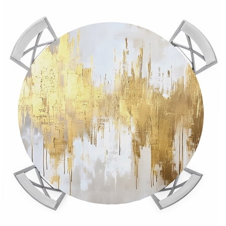 Round Fitted Tablecloth with Elastic Edge Gold Grey Waterproof Table Cloth Table Cover for 45 -54 Tables Abstract Contemporary Square Graffiti Smear Art Tablecloths for Dining Picnic Party Outdoor