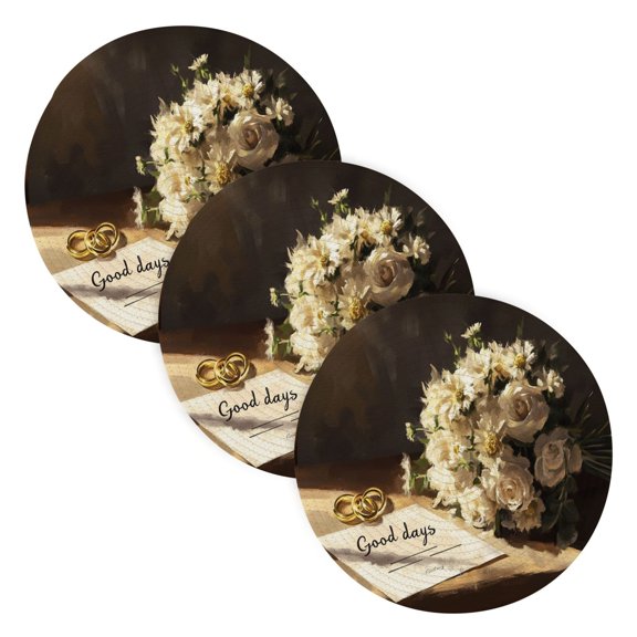 BZSMCE Mats for Pots,Pans Place White Flowers Rings Painting Simple Style Pattern Pot Mats