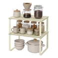 thumbnail image 2 of SONGMICS Cabinet Organizer Shelf, Set of 2 Kitchen Counter Shelves, Kitchen Storage, Spice Rack, Stackable, Expandable, Metal and Engineered Wood, Cream White, 2 of 9