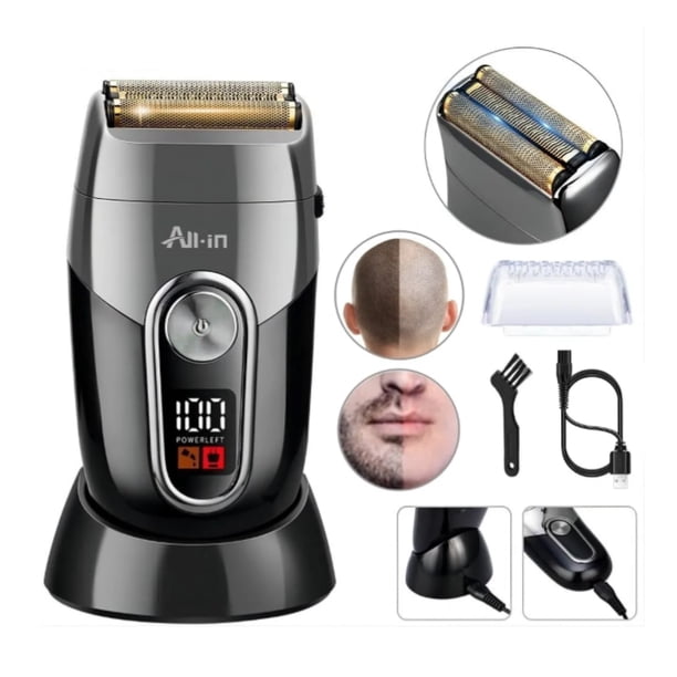 Rasuradora Eléctrica Afeitadora Barba Recargable Profesional Portátil Corta Al Raz Rastillo Cortadora De Cabello Pelo Con Base De Carga Hombre Modelo Negro